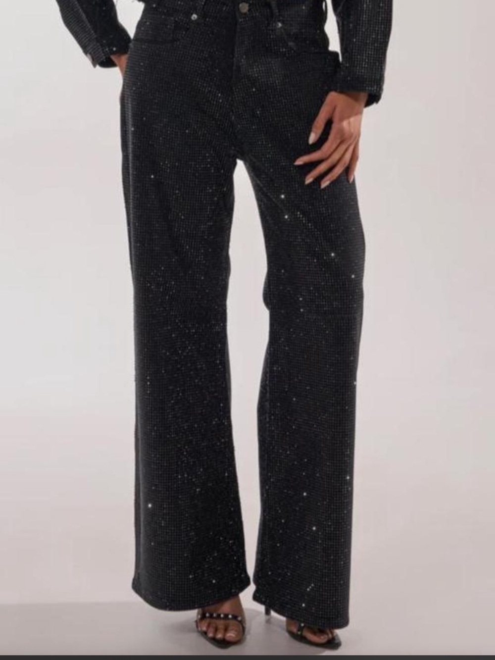 Nina Rossi Black Sparkle Wide-Leg Jeans